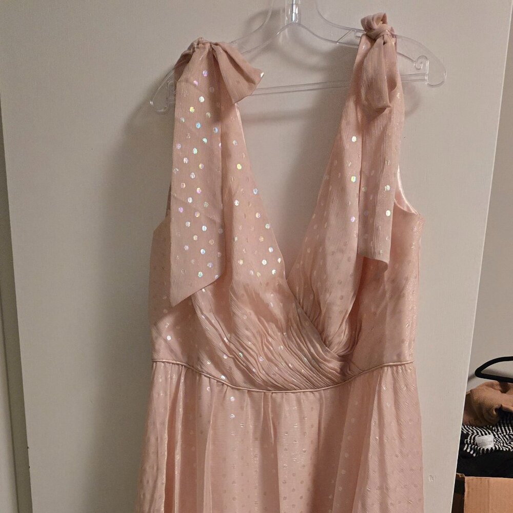 Mac Duggal Blush Midi Dress with Bow Accents